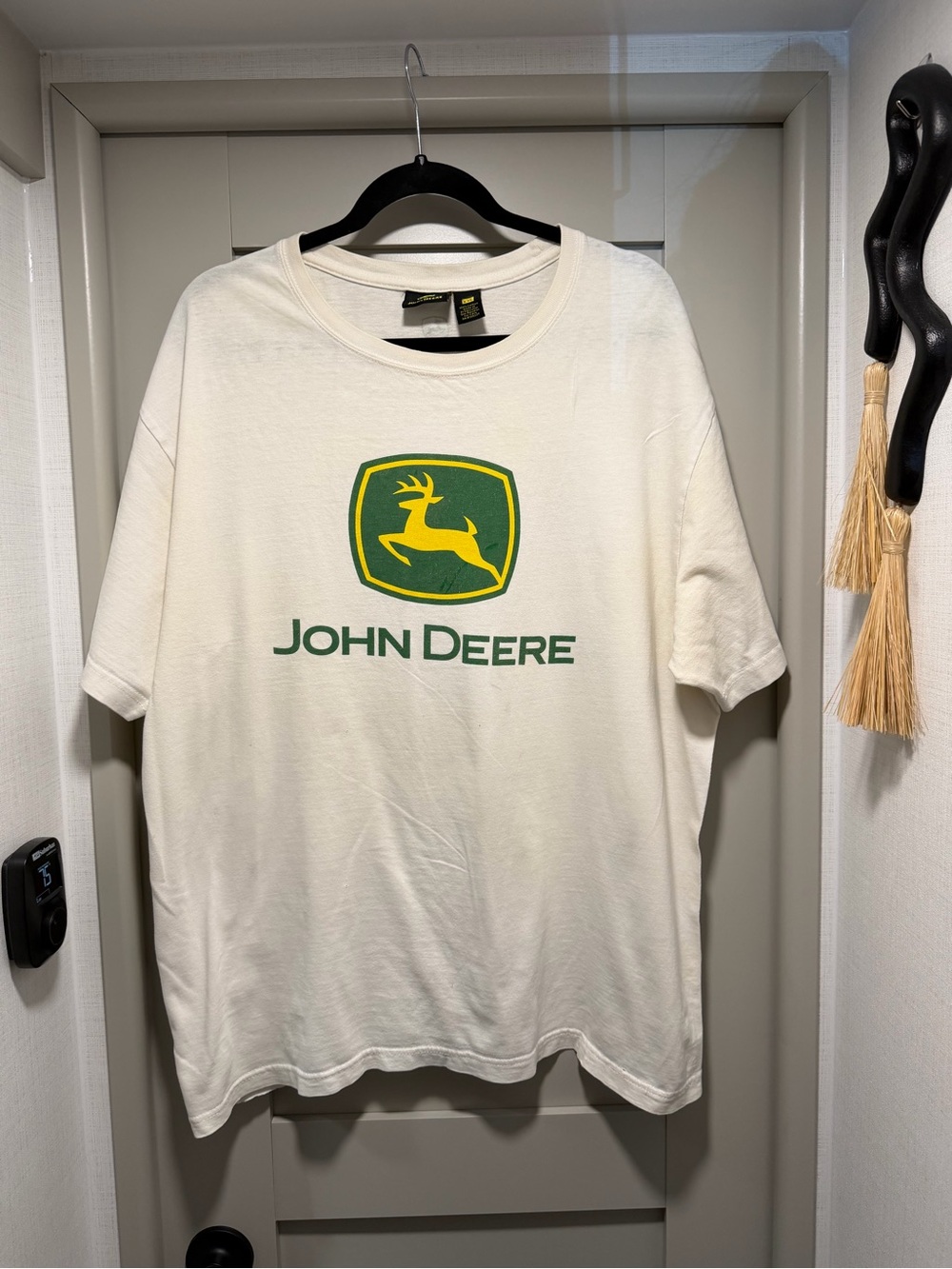 John Deere Cream T-Shirt with Green & Yellow Logo